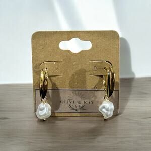 Trendy Pearl Drop 18K Gold Plated Huggie Earrings